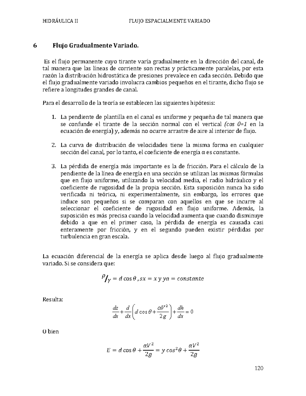 FGV - Teoría del Flujo Gradualmente Variado en Canales - Studocu