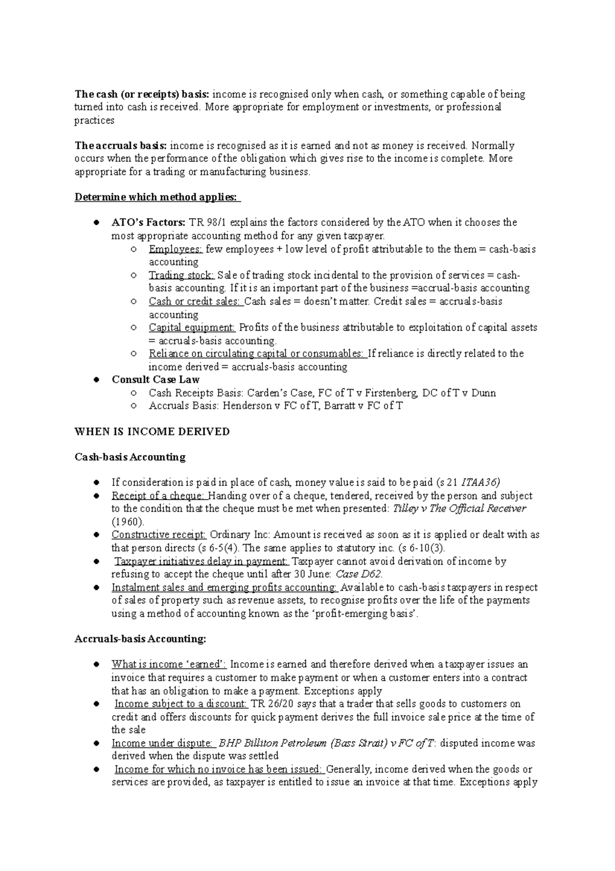 Chapter 13 Summary: Cash vs Accrual Accounting in Australian Tax Law