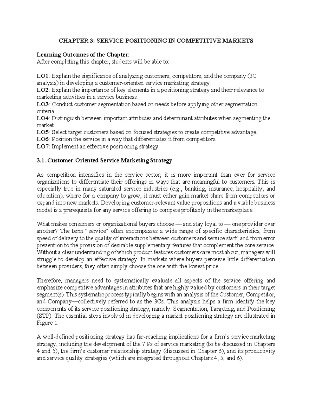 CHAPTER 3: SERVICE POSITIONING IN COMPETITIVE MARKETS - Studocu