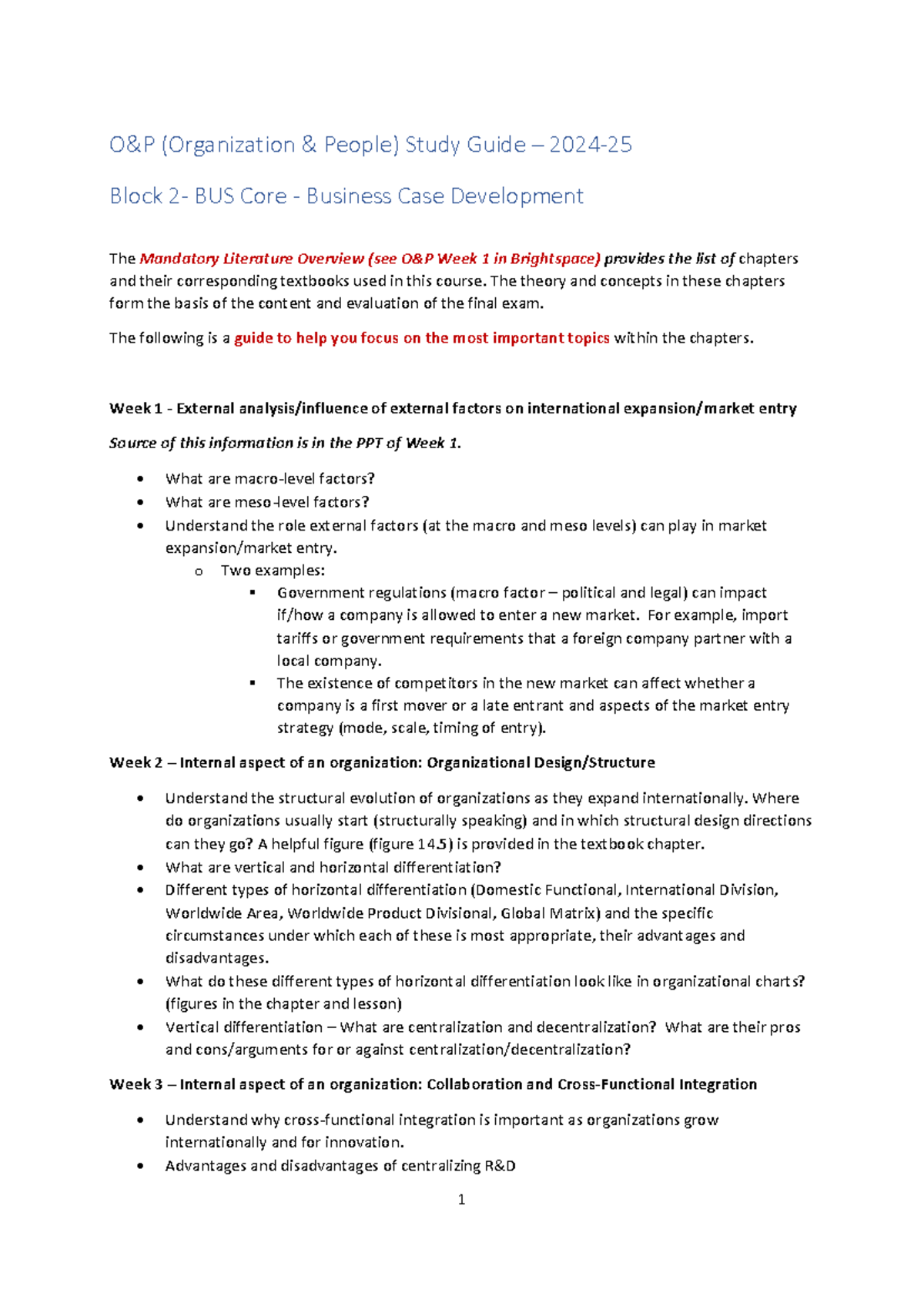 O&P Block 2 Study Guide - Key Topics for 2024-25 Final Exam - Studeersnel