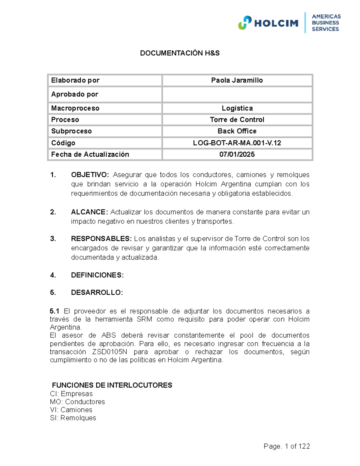 O2C-LOG-AR-MA.001-V.12 Actualización de Documentación H&S Argentina ...
