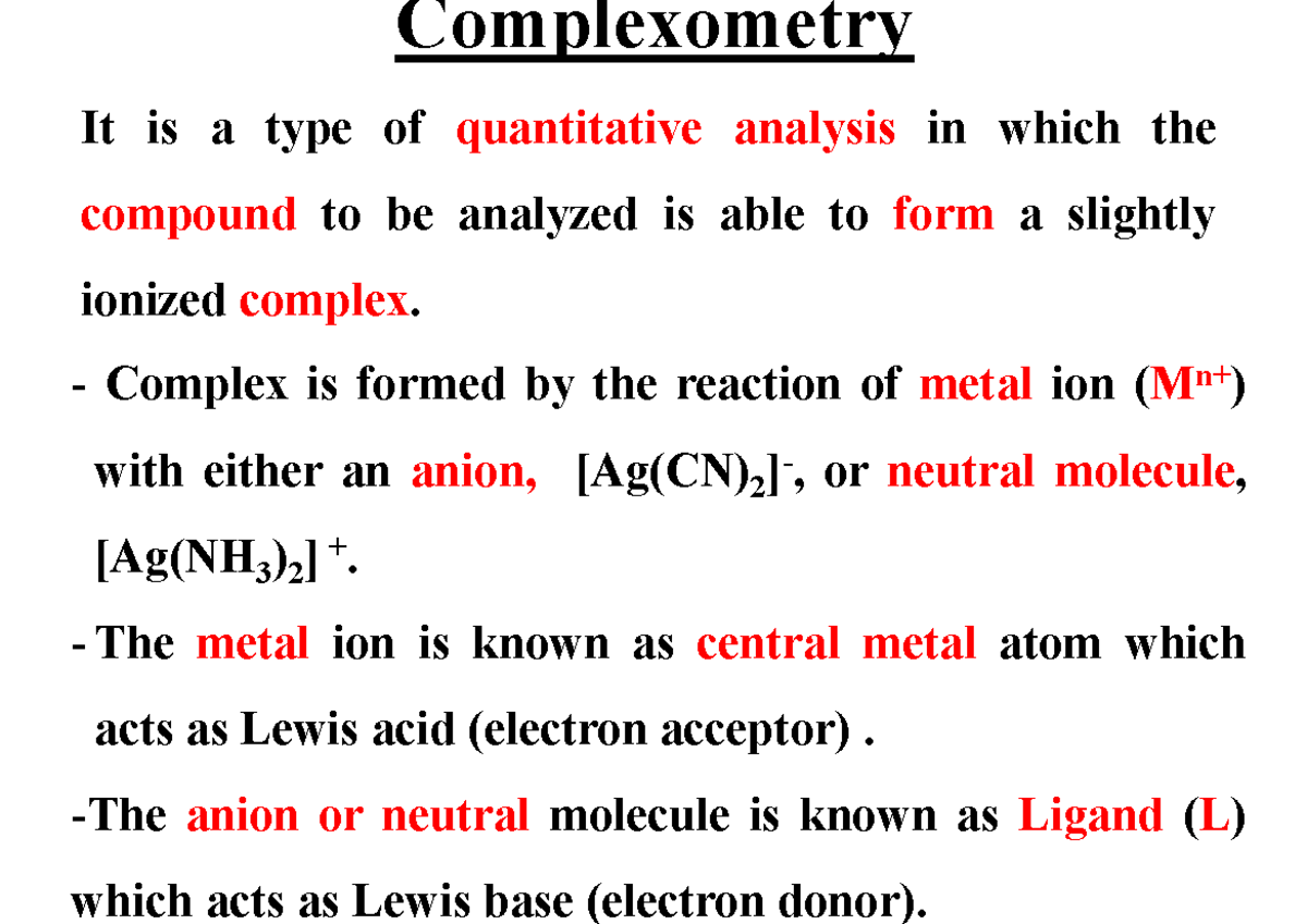 Complexometry: Coordination Chemistry Overview - Studocu