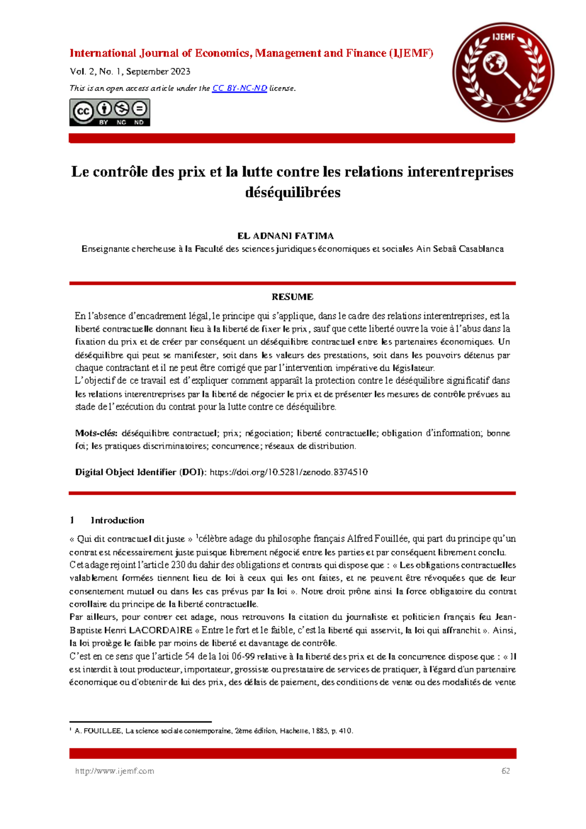 Contrôle des Prix et Équilibre Contractuel dans les Relations ...