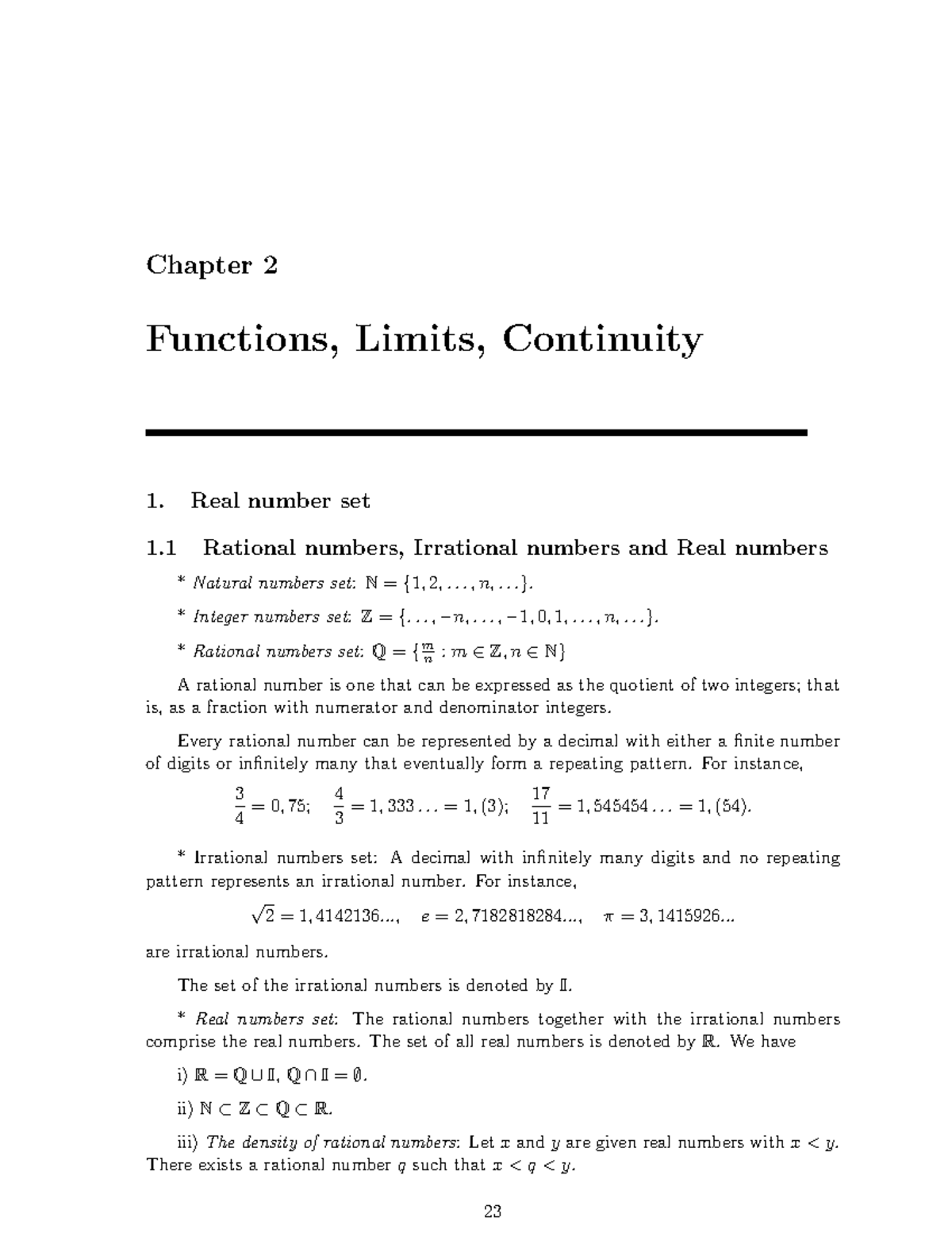 Chapter 2 - Functions, Limits, and Continuity Notes (MATH 101) - Studocu