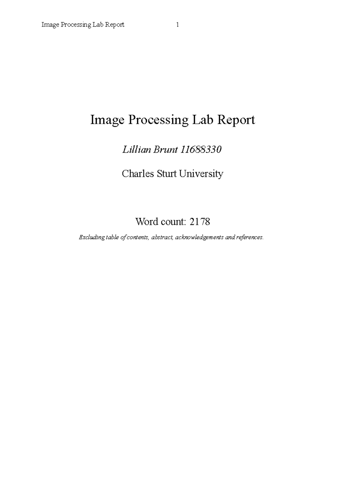 CSU 11688330 Image Processing Lab Report: Techniques and Results - Studocu