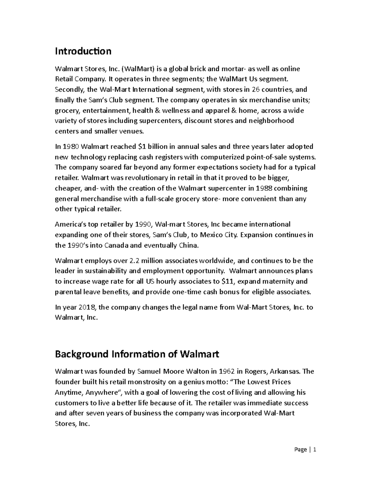 Assignment - Human Resource Management - Introduction Walmart Stores ...