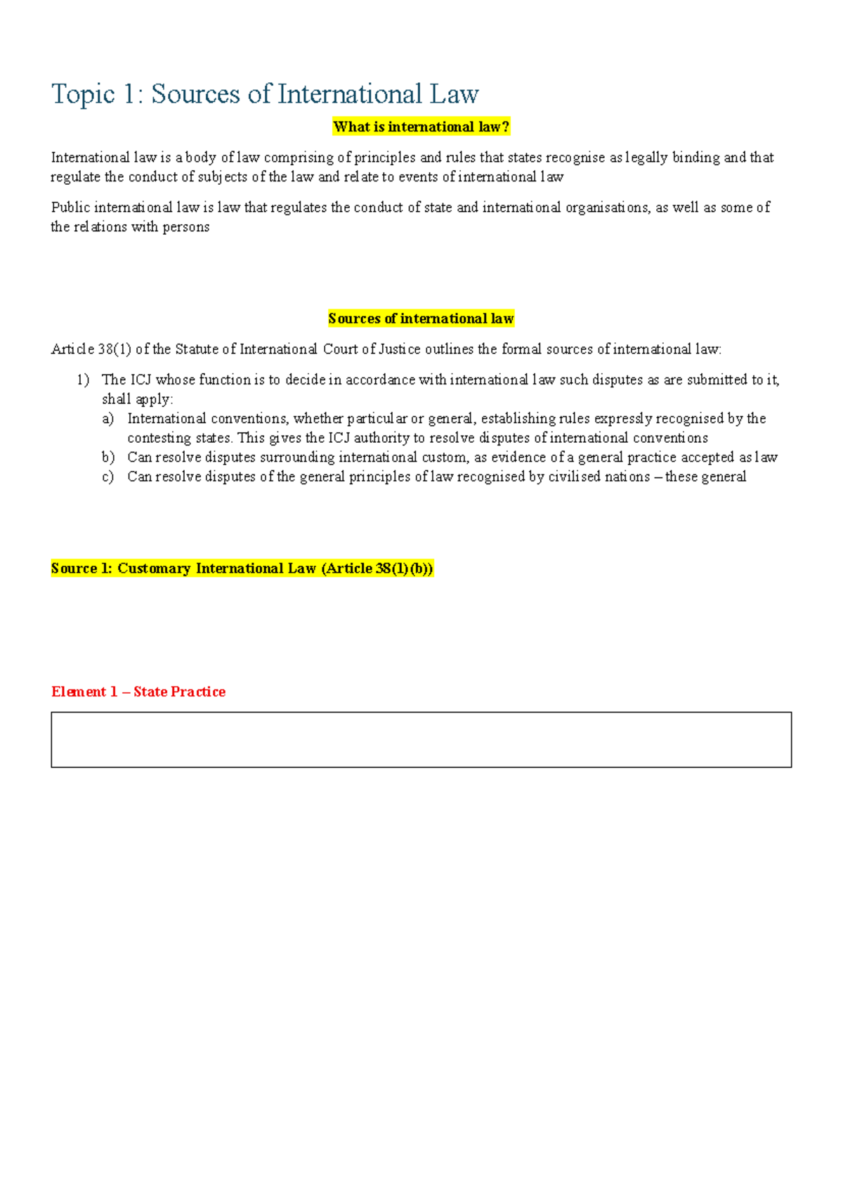 Topic 1: Sources of International Law - Overview and Key Principles ...