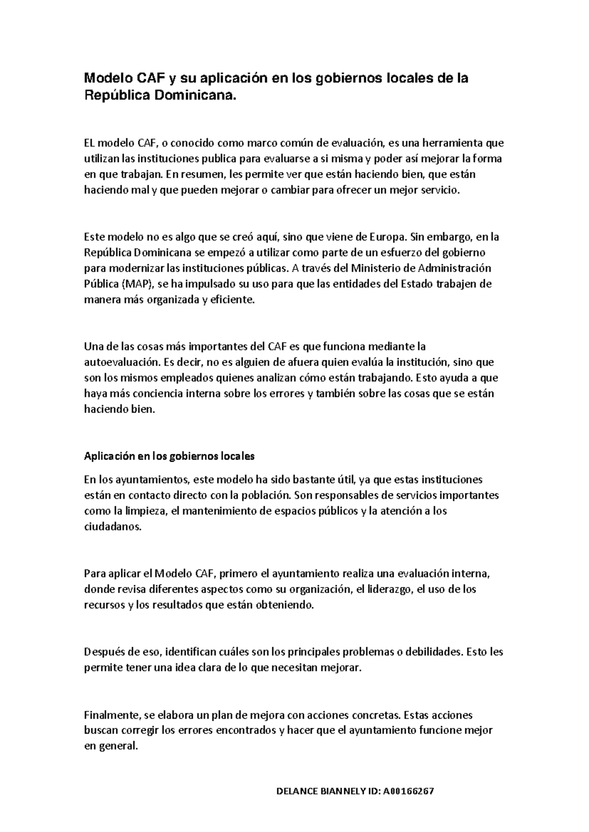 Modelo CAF en Gobiernos Locales de RD: Evaluación y Mejora - Studocu