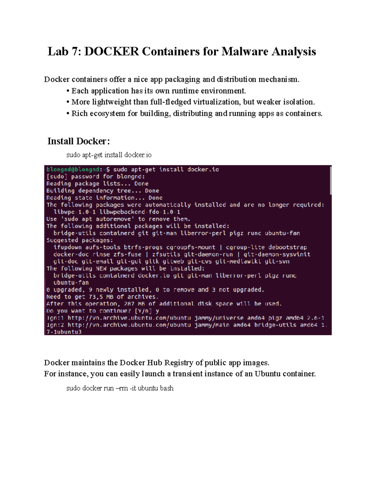 Lab 7 - Docker Containers for Malware Analysis and Management - Studocu