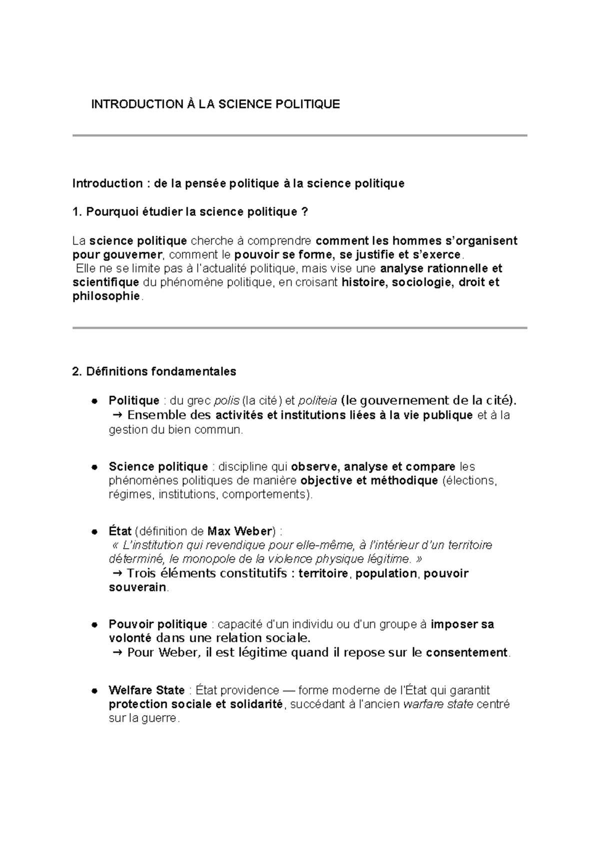 SCI 101 - Introduction à la Science Politique : Concepts et Histoire ...
