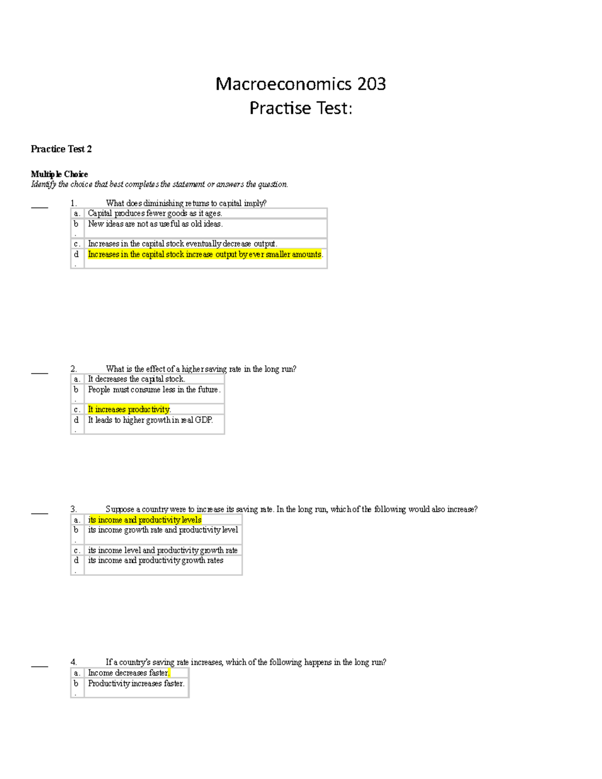 Macroeconomics 203 - Practice Test 2 with Answers & Explanations - Studocu