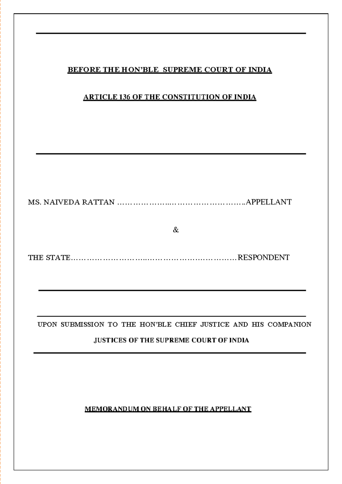 Appellant III MOOT - moot memorial - Index of Authorities _ Memorandum ...