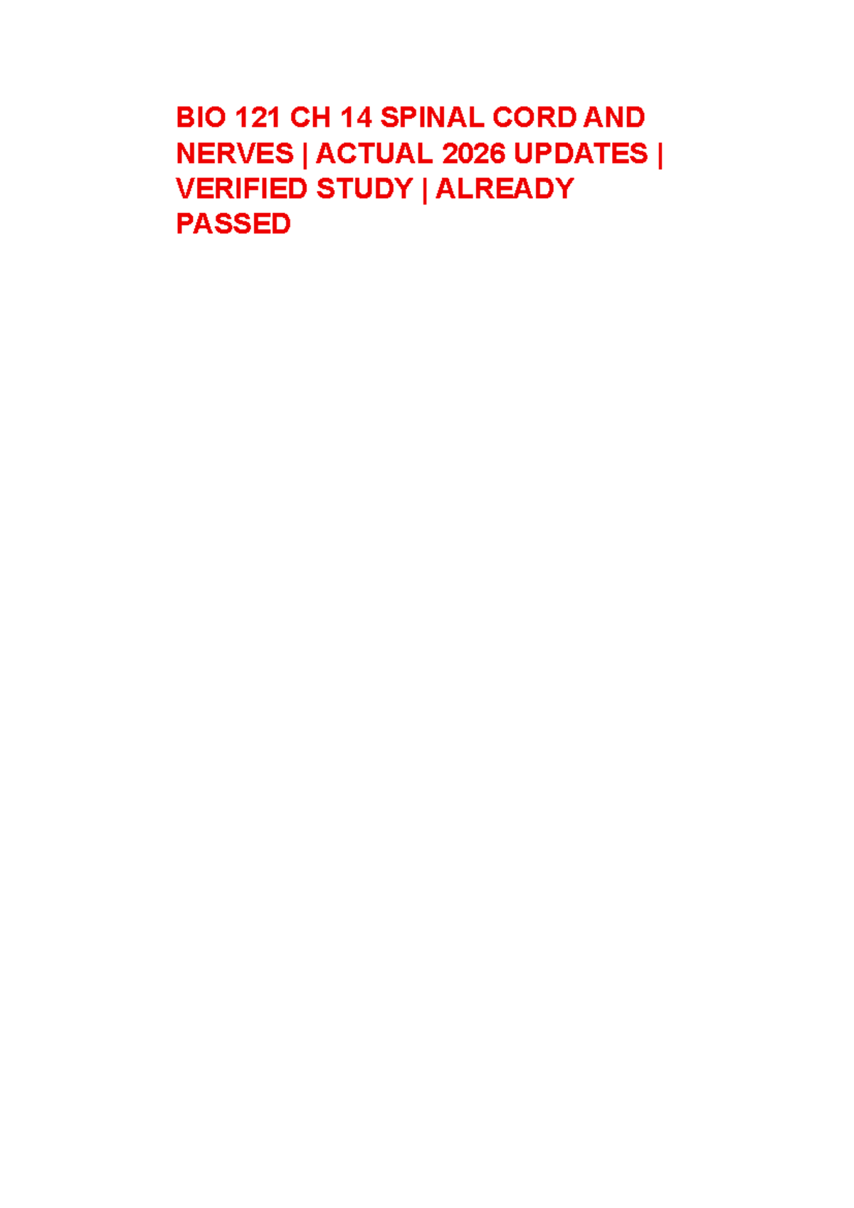 BIO 121 CH 14 SPINAL CORD AND NERVES STUDY NOTES 2026 - Studocu