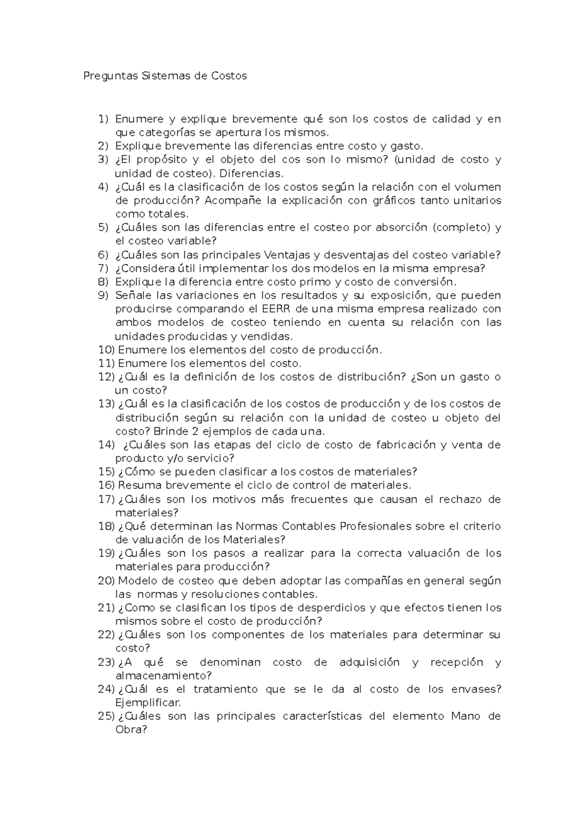 Preguntas sobre Sistemas de Costos - Curso 3 - Studocu