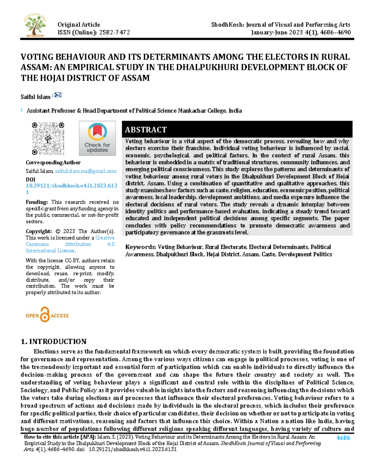 Voting Behaviour and Determinants in Rural Assam: A Study of ...