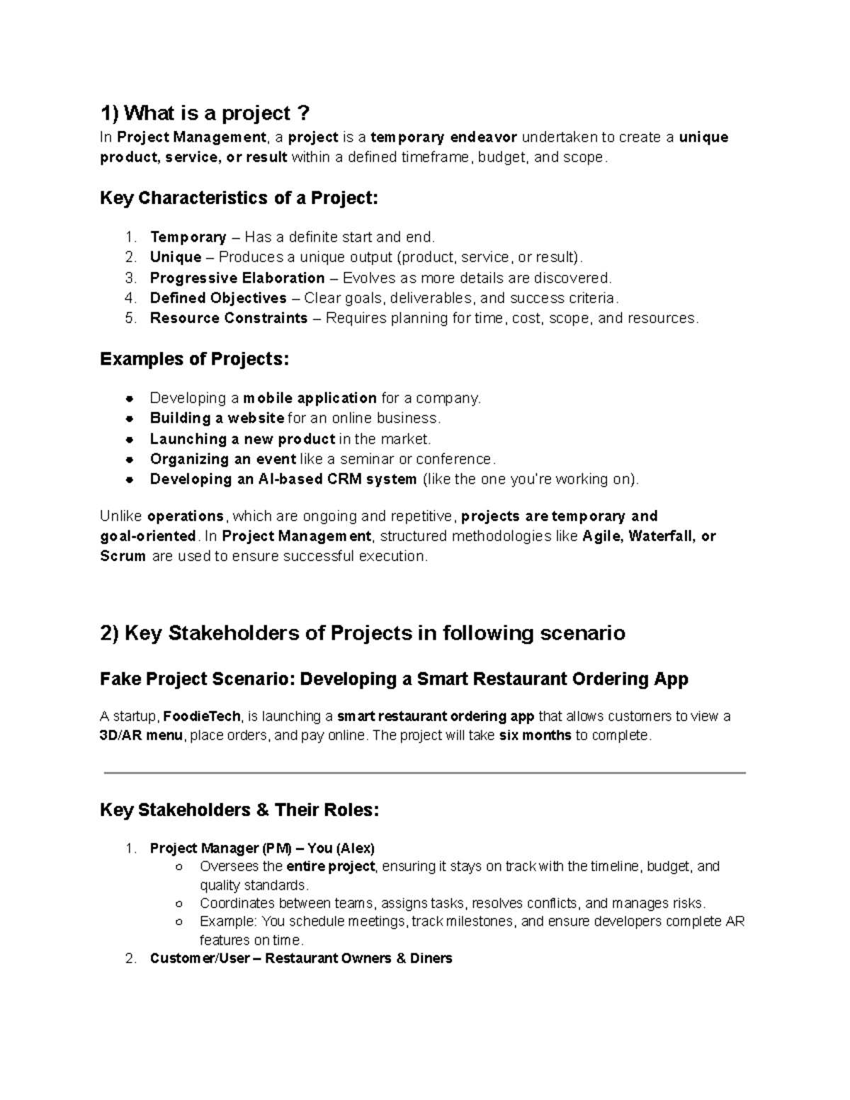 Project Management IA1: Understanding Projects and Stakeholders - Studocu