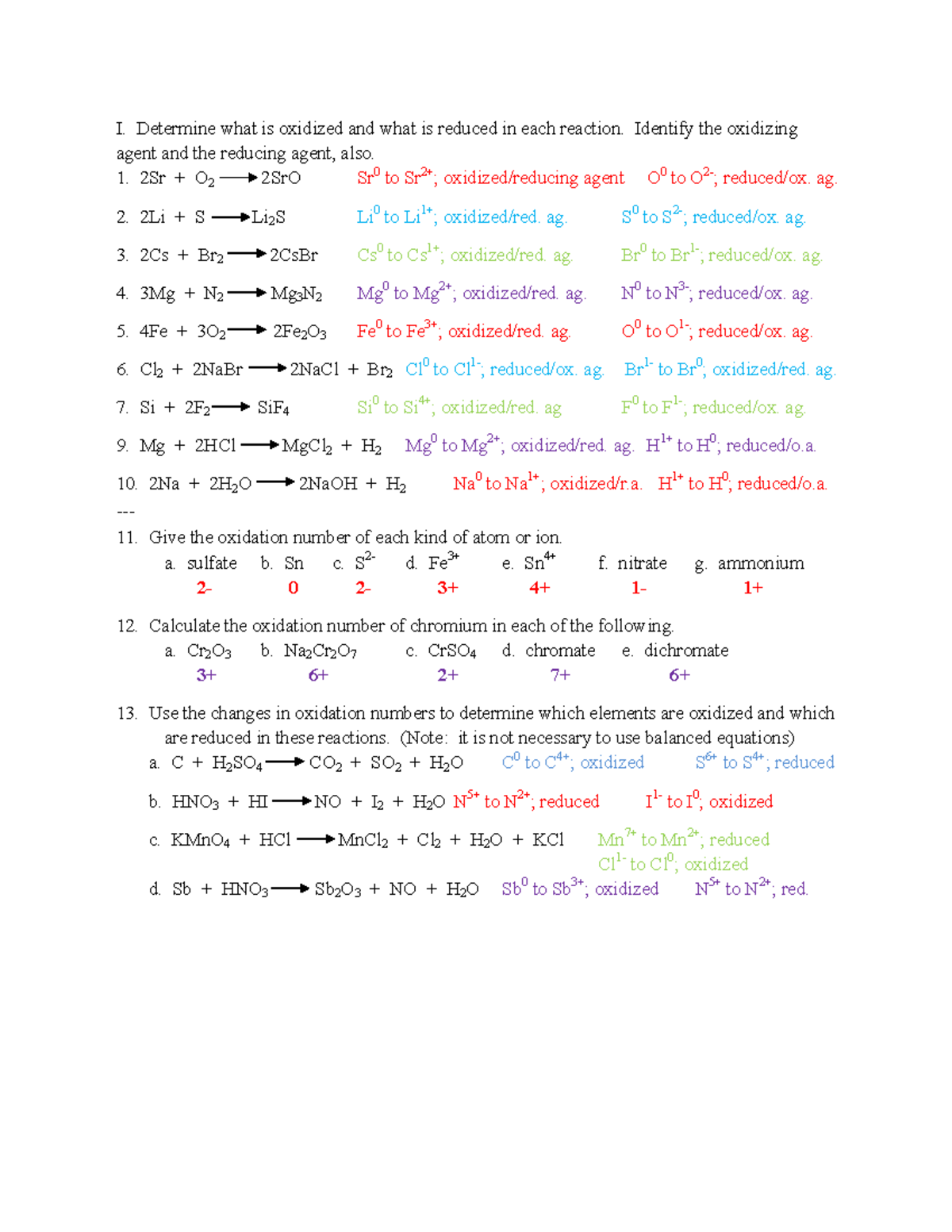 Redox Reaction Worksheet for Chemistry (Course: CHEM101) - Studocu