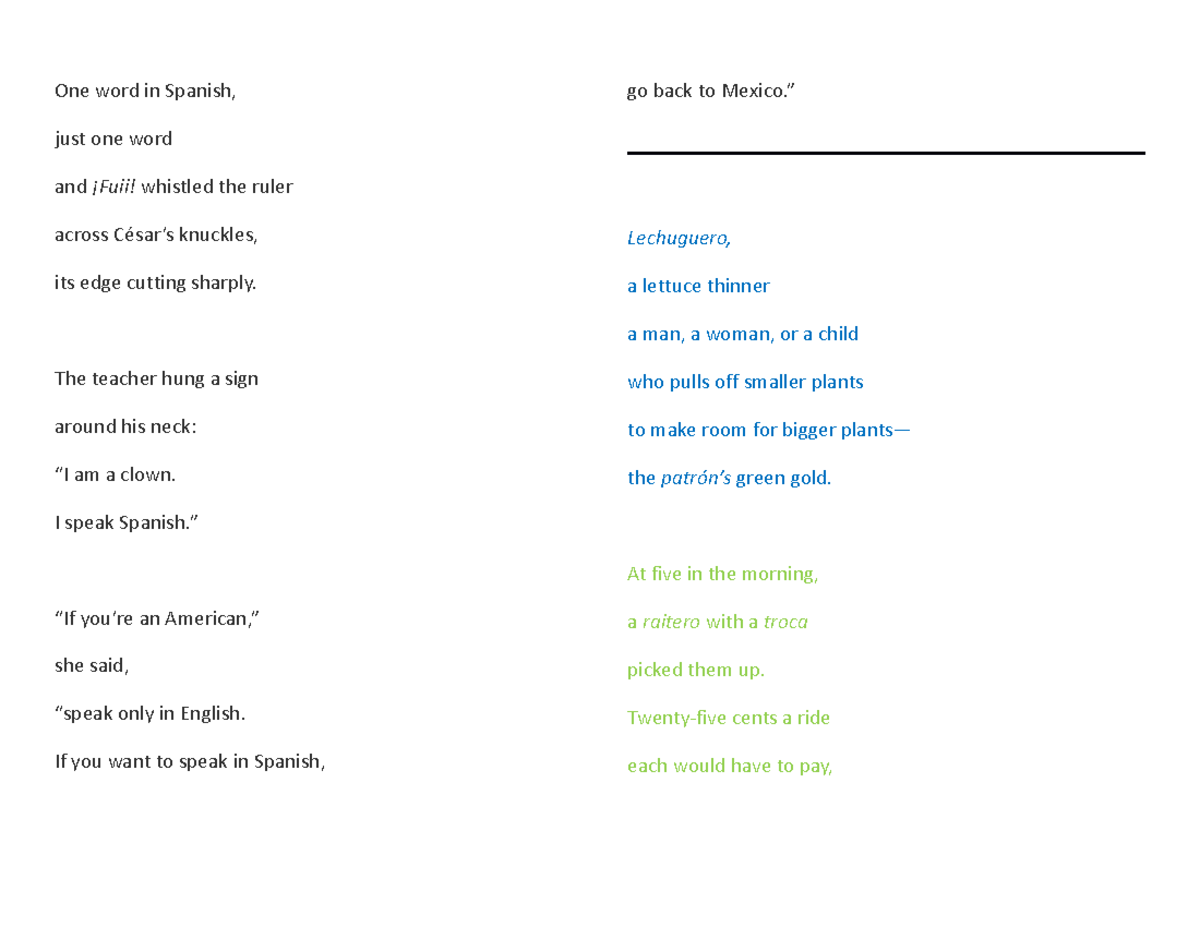 Debate Poem Analysis: Themes of Language and Identity - Studocu
