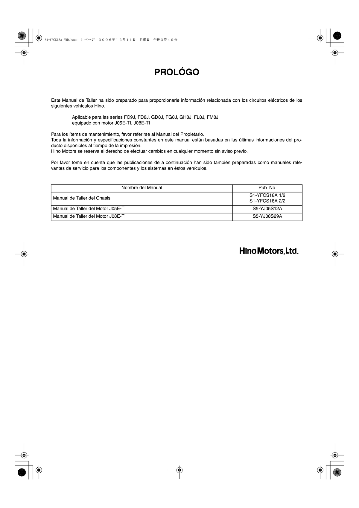Diagrama Eléctrico Hino 500: Manual de Taller y Circuitos EL02 - Document Preview