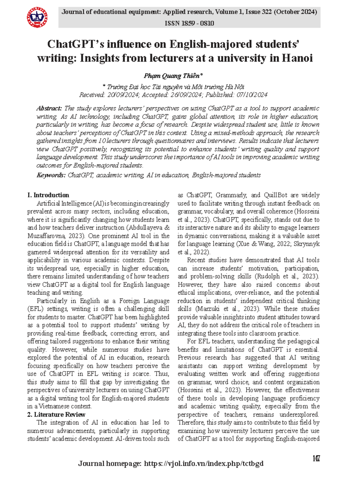 Exploring ChatGPT's Impact on Academic Writing: Insights from EFL ...