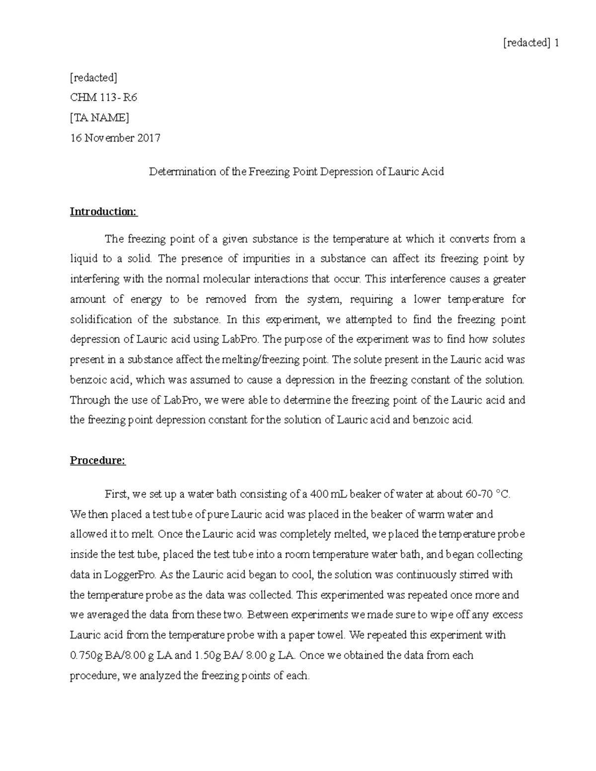 CHM113Cond Grav Report Guidelines - CHM 113 Lab: REPORT GUIDELINES FOR ...