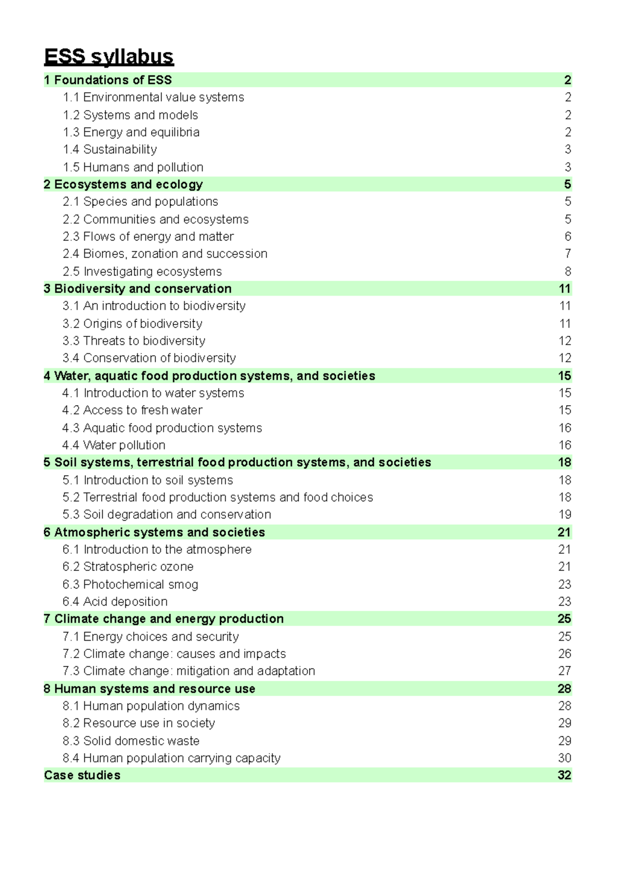 ESS Comprehensive Study Guide: Syllabus & Key Concepts - Studocu