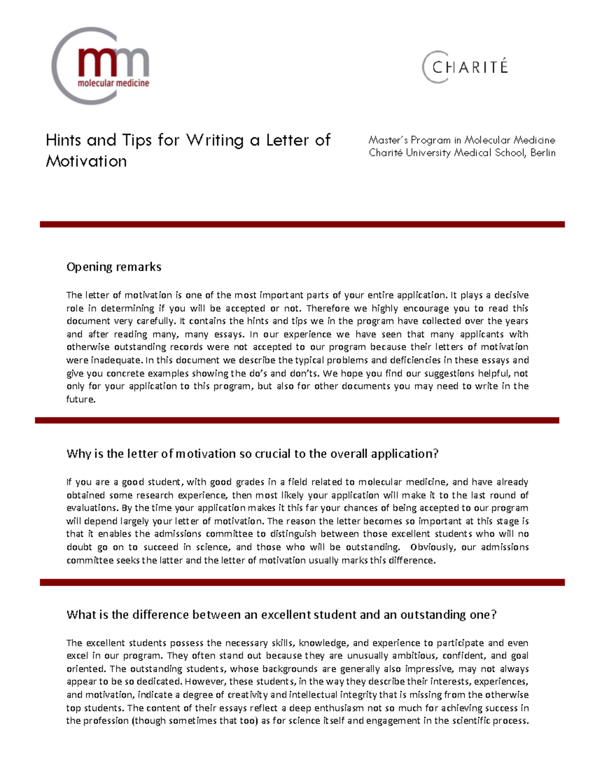Hints and Tips for Writing a Letter of Motivation in Molecular Medicine ...