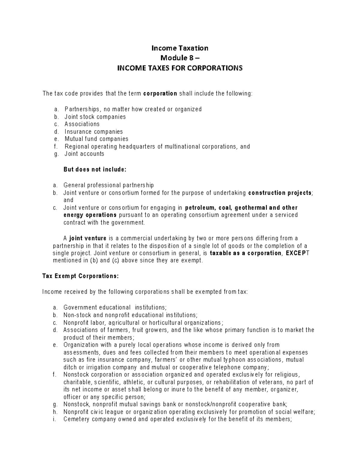 Module 8: Comprehensive Guide to Income Taxes for Corporations - Studocu