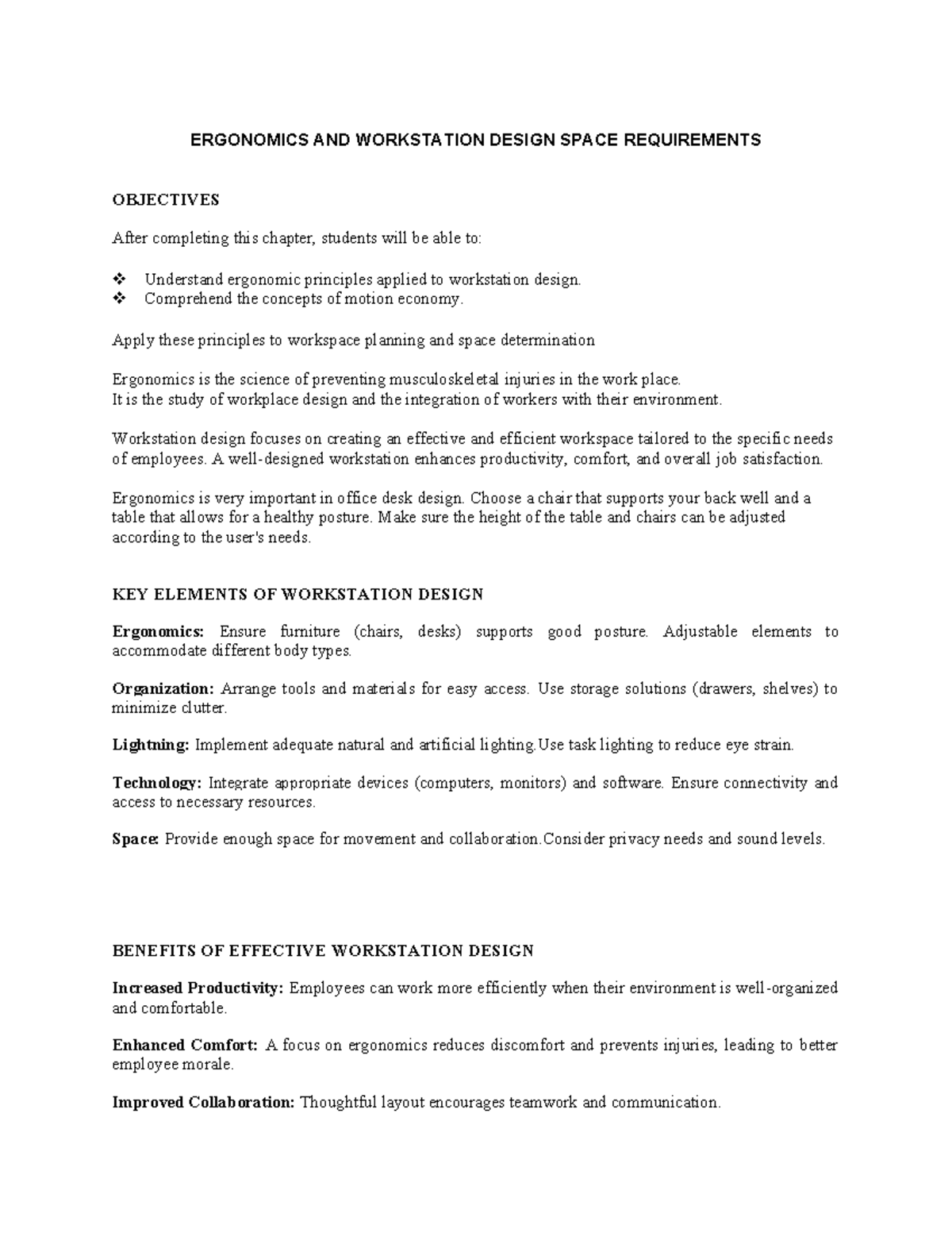 ERG 101: Ergonomics & Workstation Design Space Requirements - Studocu