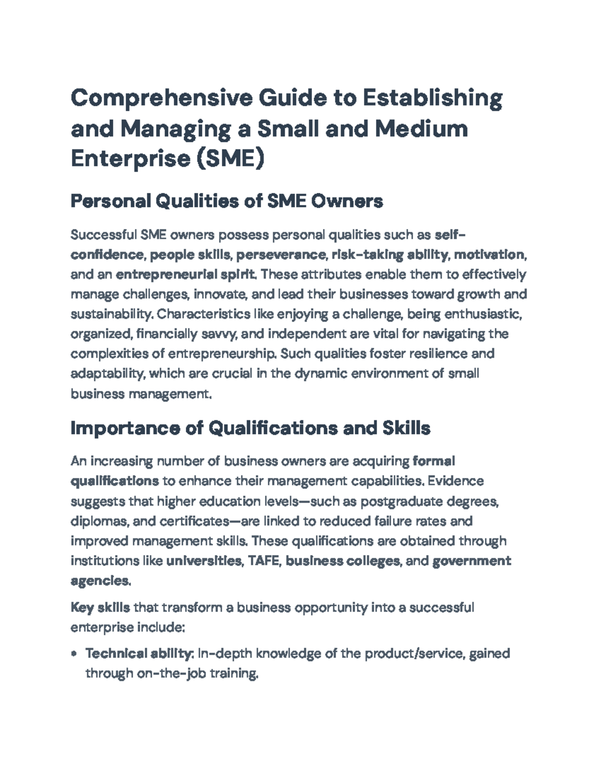 Comprehensive Guide to SME Establishment & Management Strategies - Studocu