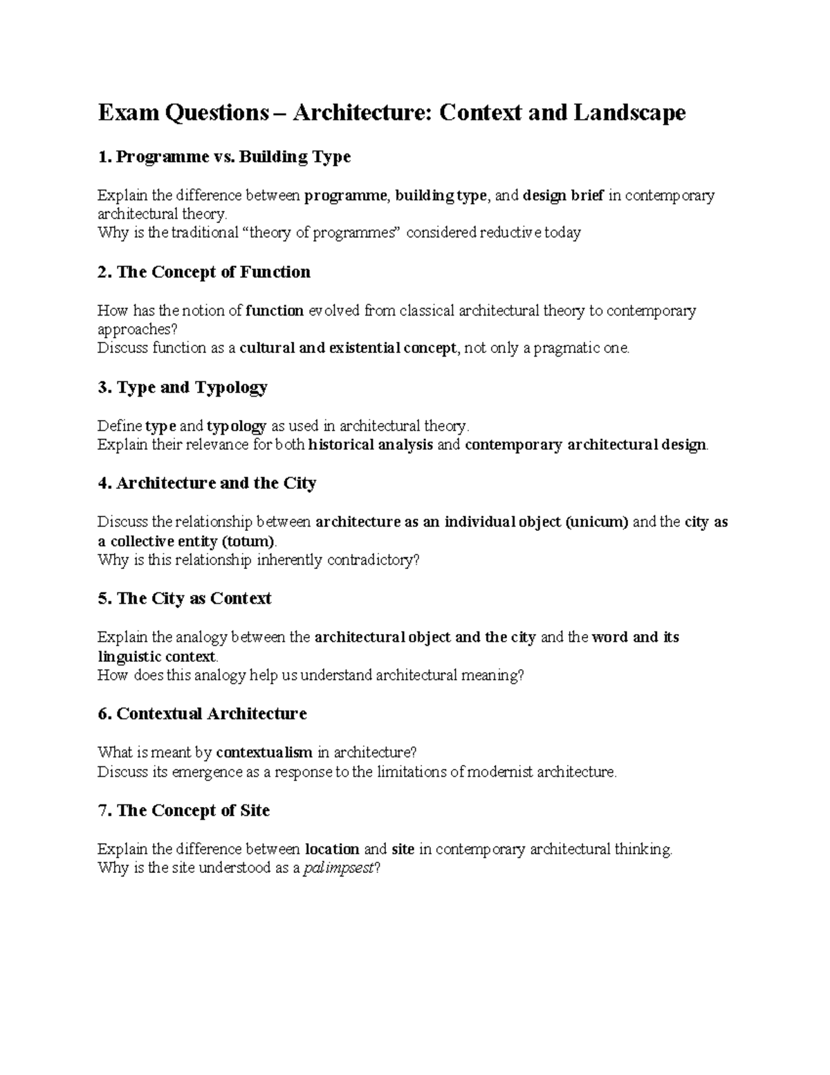 Exam Questions for Architecture: Context and Landscape 1 - Studocu