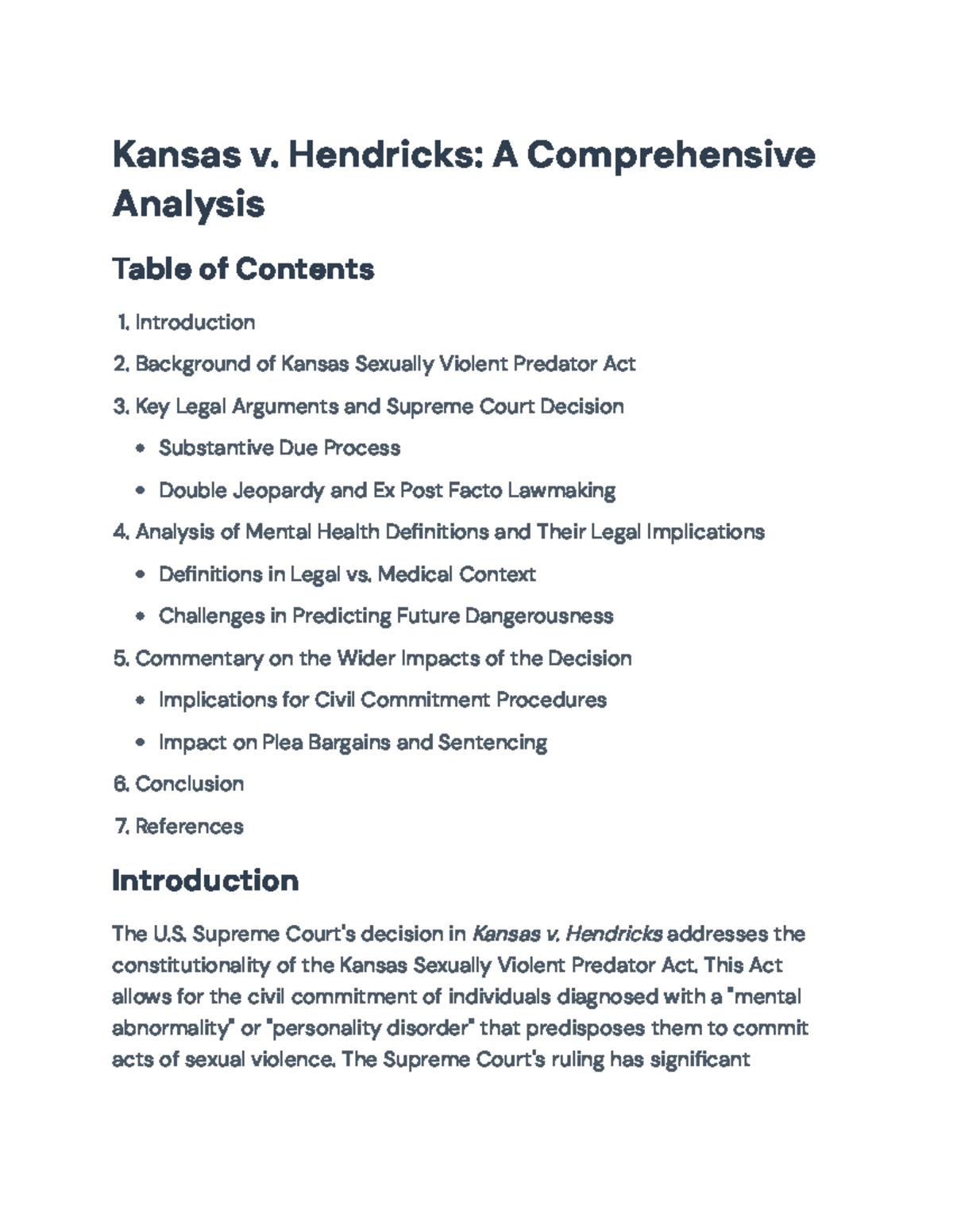 Kansas v. Hendricks: Legal Analysis of Civil Commitment and Mental ...