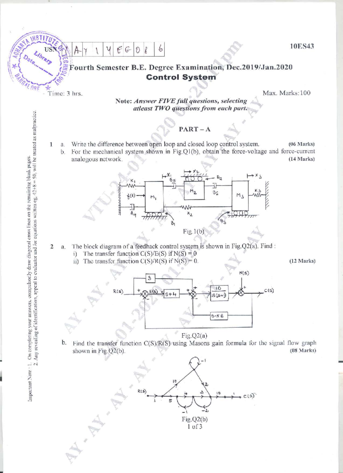 CS P8 - PYQ's for 10ES43 Control System Exam - Studocu