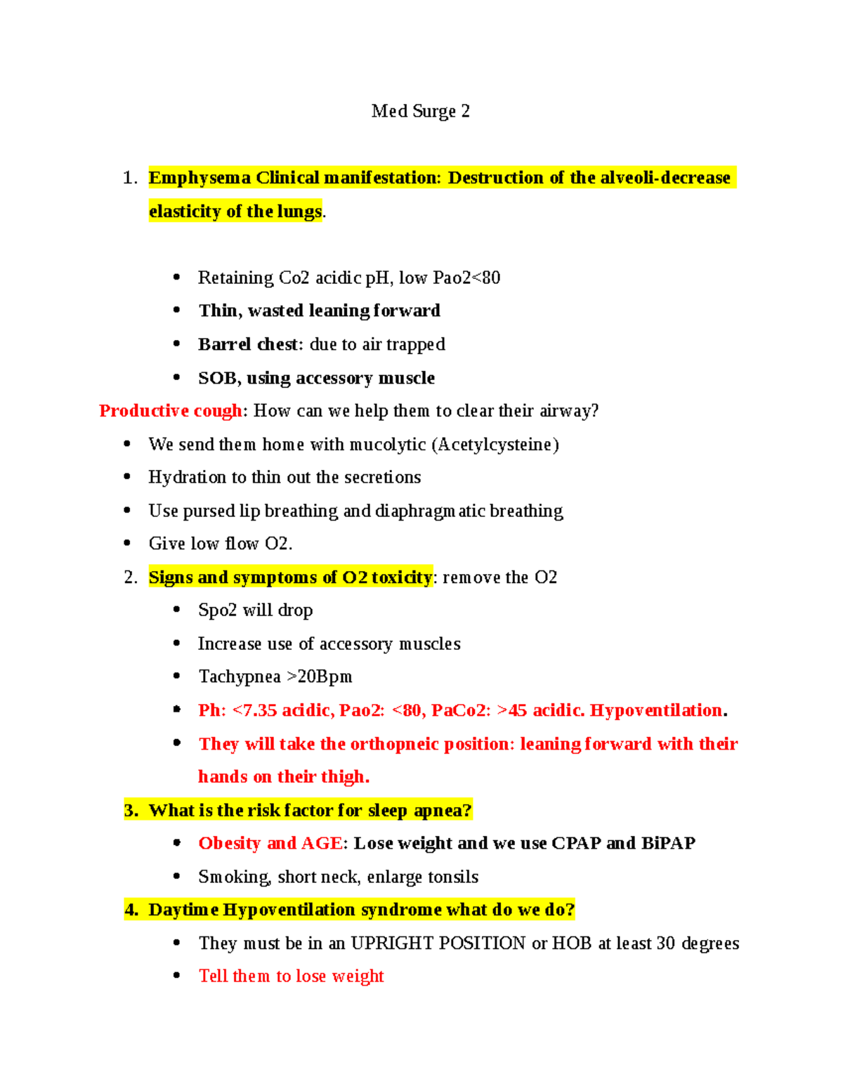 Med Surge 2 Final Exam Review: Emphysema, TB, and Heart Conditions ...