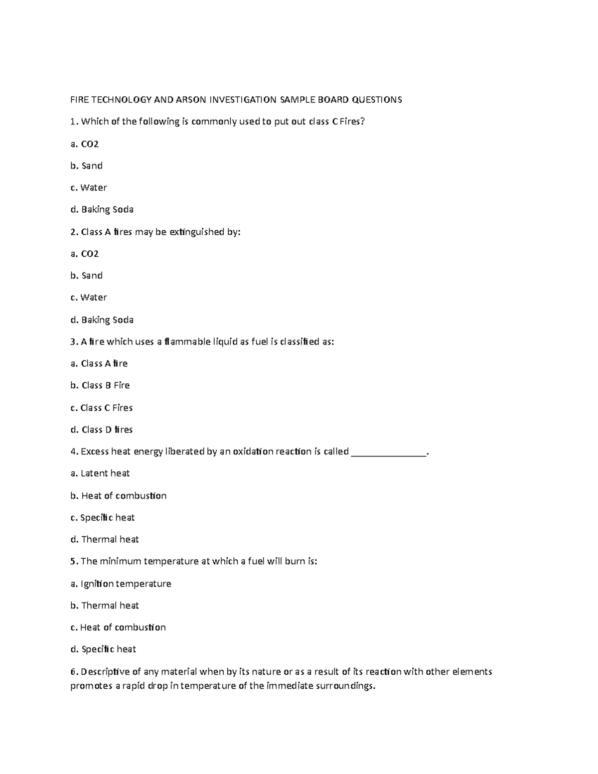 FIRE Technology & Arson Investigation Board Exam Sample Questions - Studocu