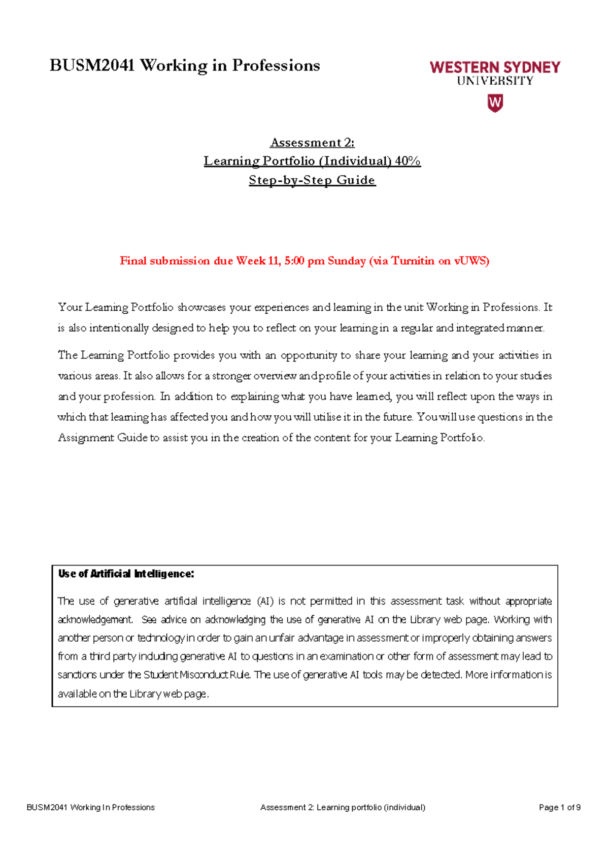 BUSM2041 Final Learning Portfolio Guide: Assessment 2 Submission - Studocu