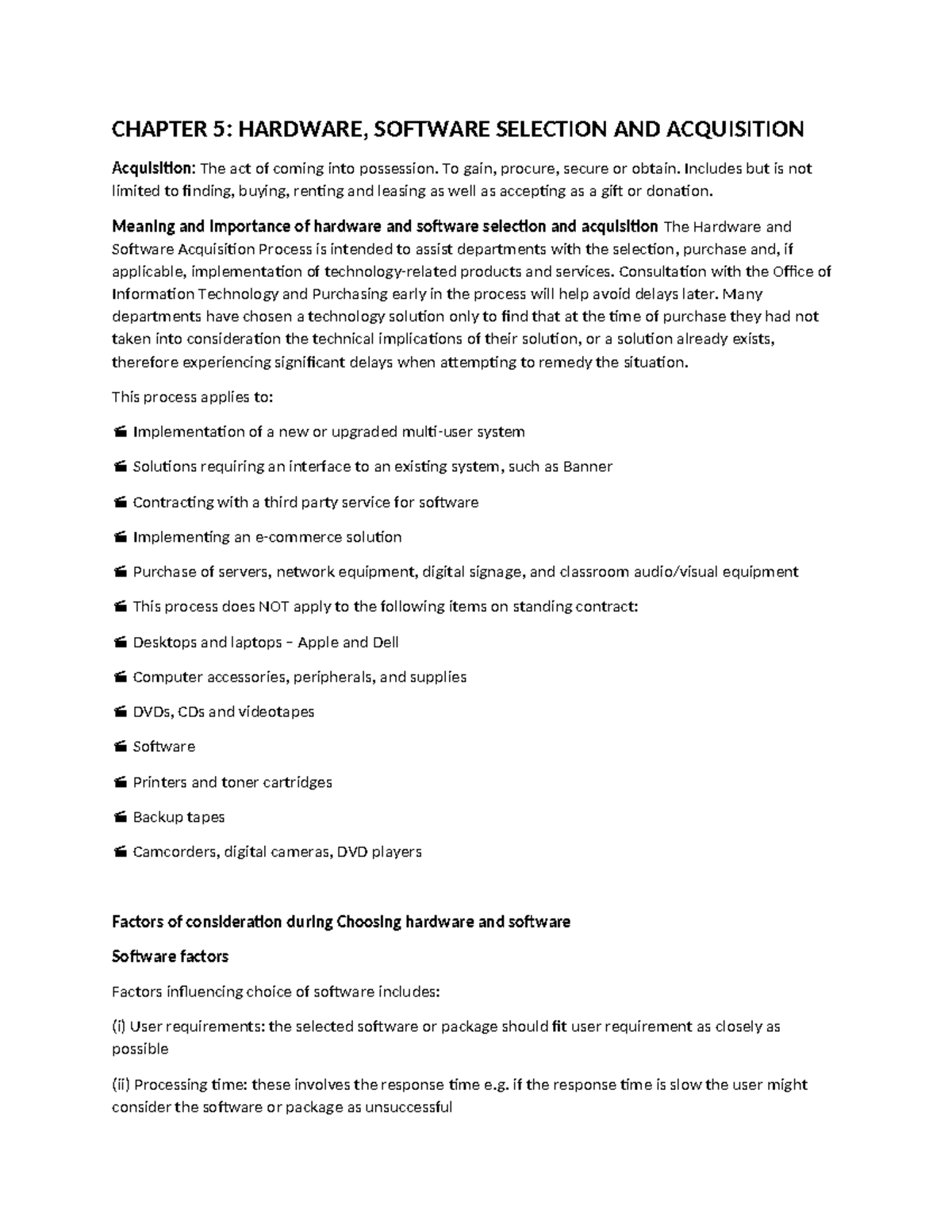 Chapter 5 hardware and software selection and acquisition - CHAPTER 5 ...