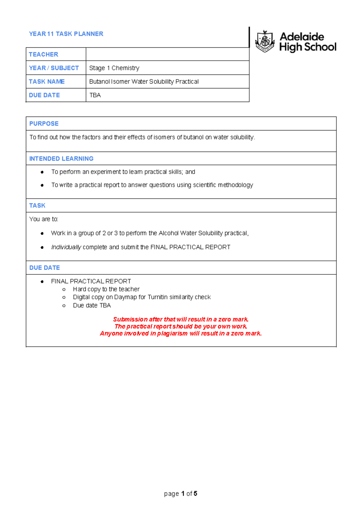 11C S1 IF2.1 Butanol Isomer Water Solubility Practical Report - Studocu