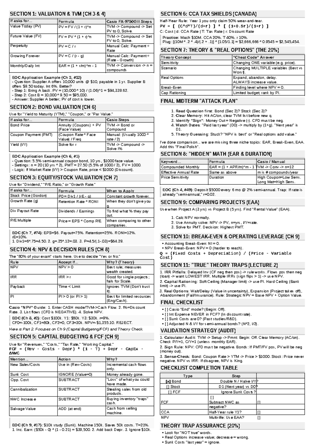 FIN401 Midterm Cheatsheet: Valuation, NPV, and Capital Budgeting - Studocu