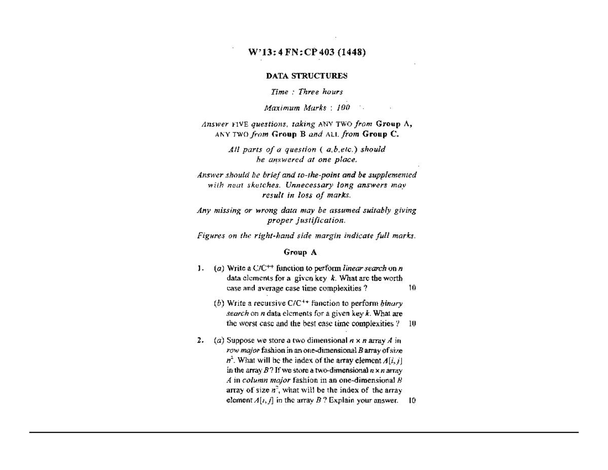 CP403 Data Structures Lecture Notes and Exam Preparation Guide - Studocu