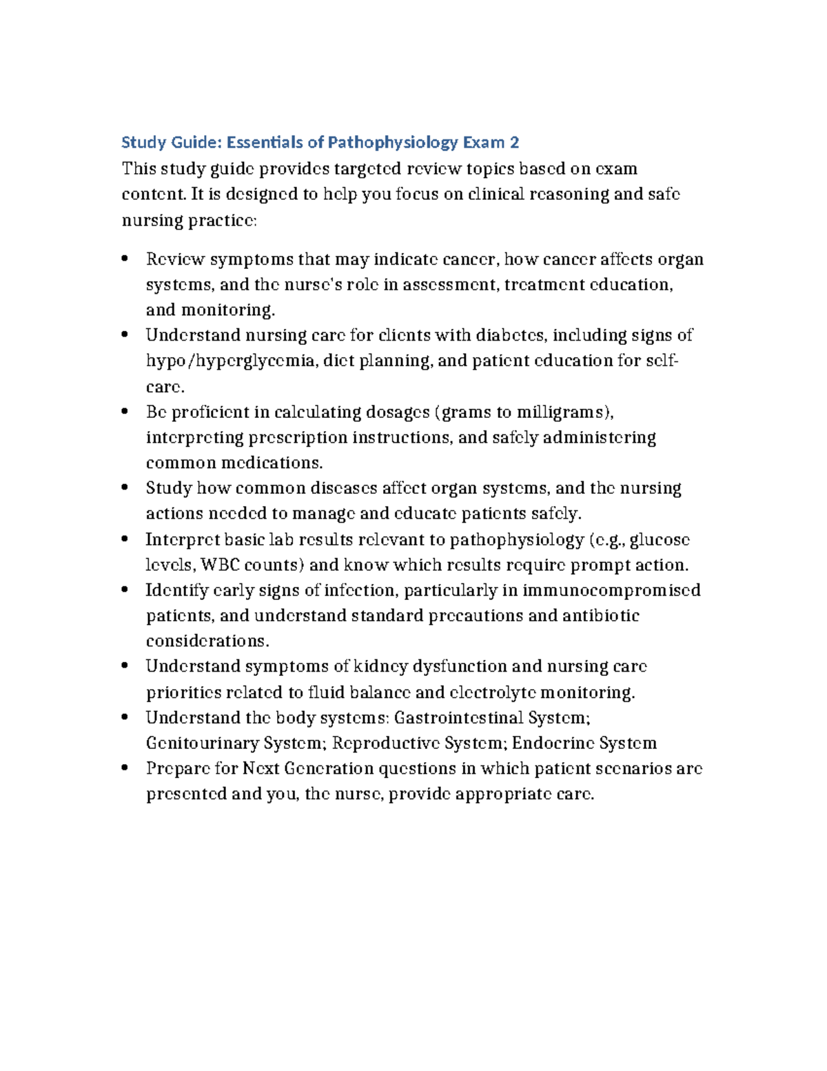 Pathophysiology Exam 2: Comprehensive Study Guide for Nursing Practice ...