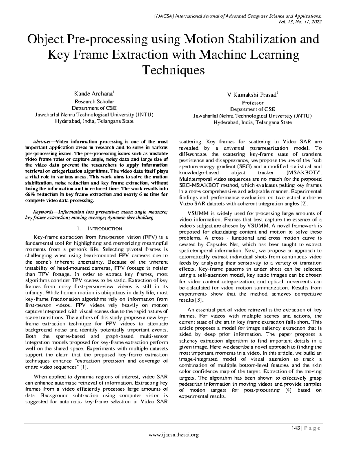 (IJACSA) Object Preprocessing: Motion Stabilization & Key Frame ...