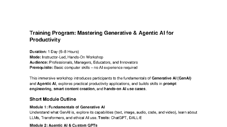 Generative AI Training Workshop: Mastering Productivity Tools - Studocu