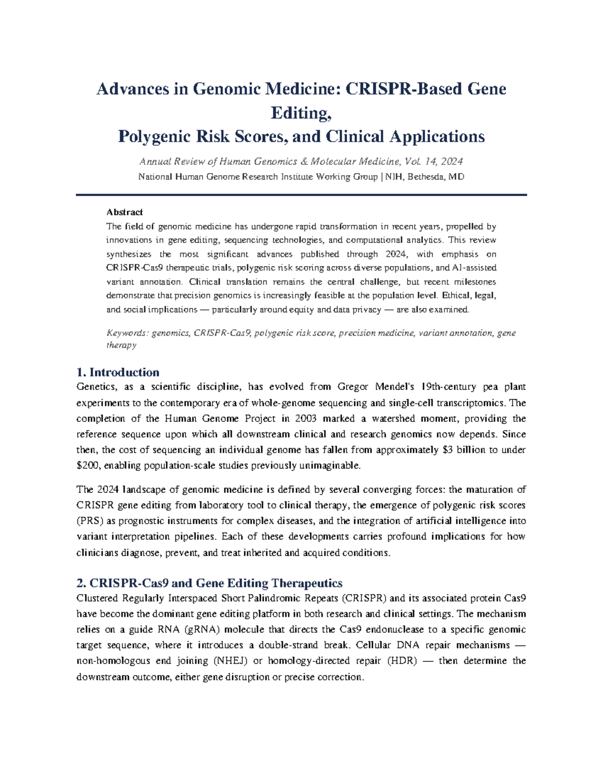 Advances in Genomic Medicine: Gene Editing & Polygenic Risk Scores (GEN ...