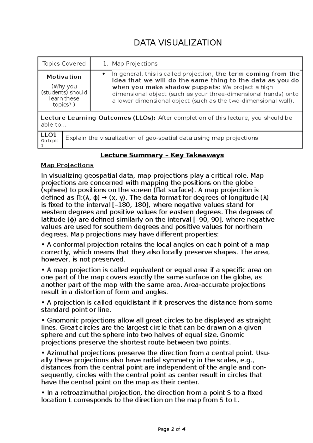 Map Projections In DV - DATA VISUALIZATION Topics Covered 1. Map ...
