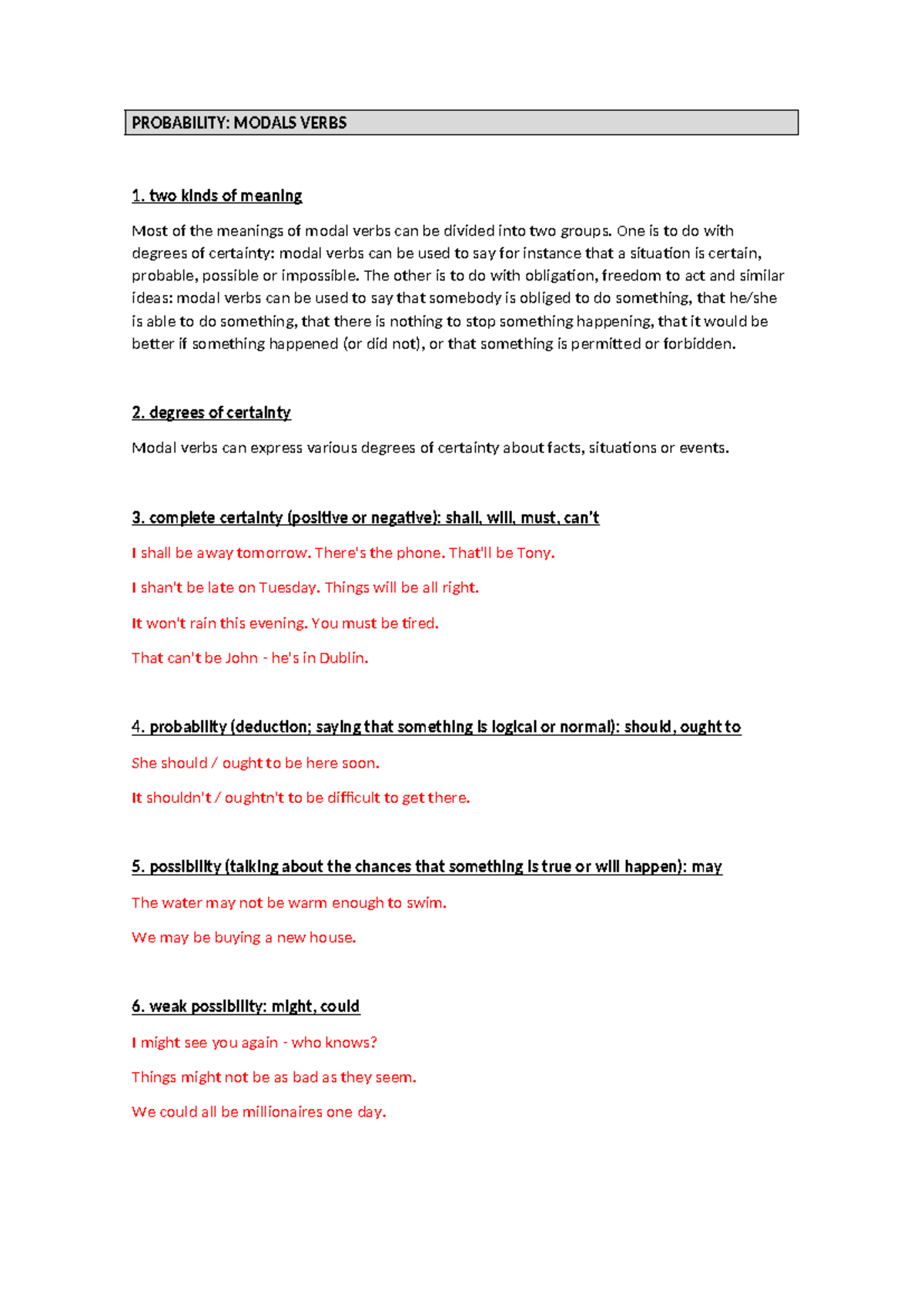 2B Probability: Understanding Modal Verbs and Their Meanings - Studocu