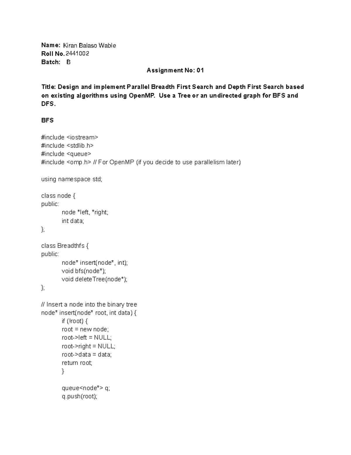 HPC Assignment 01 - Name: Gayatri Sagade Roll No. 2441013 Batch: C ...