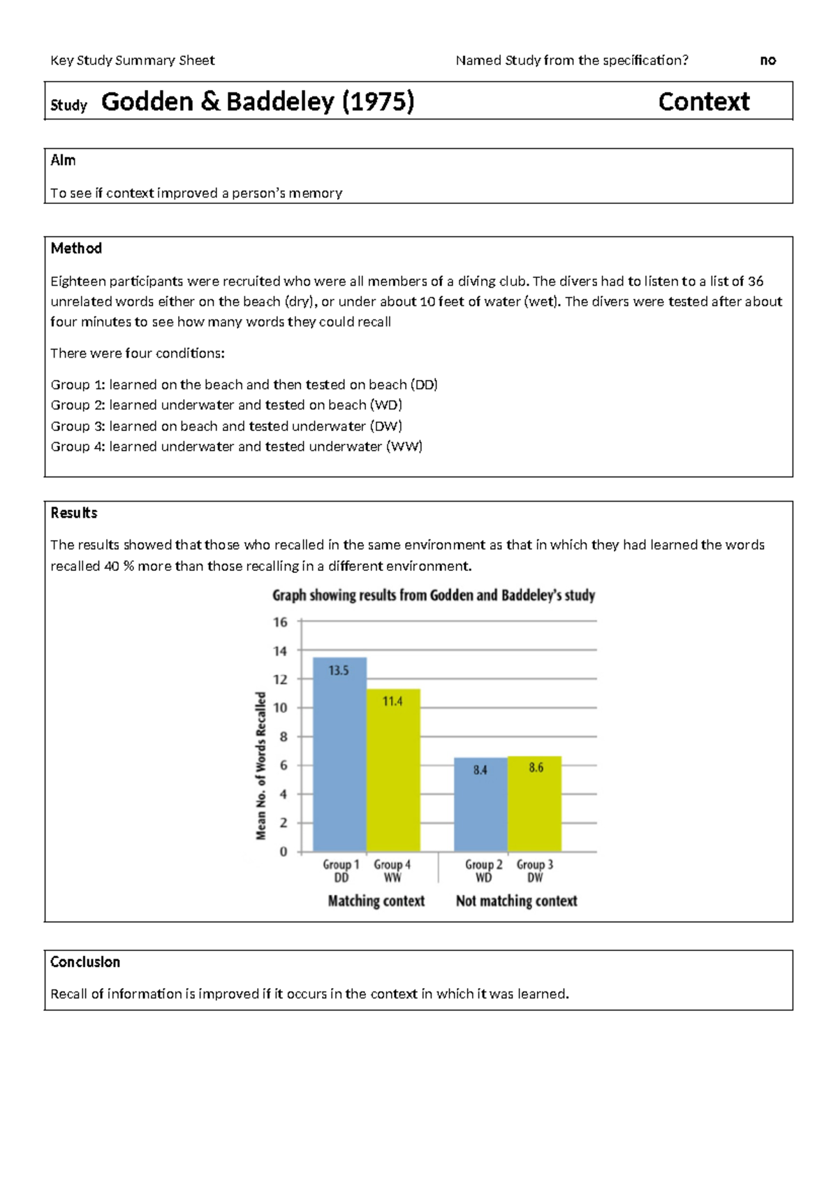 07 Key Study Sheets completed Context and False - Key Study Summary ...