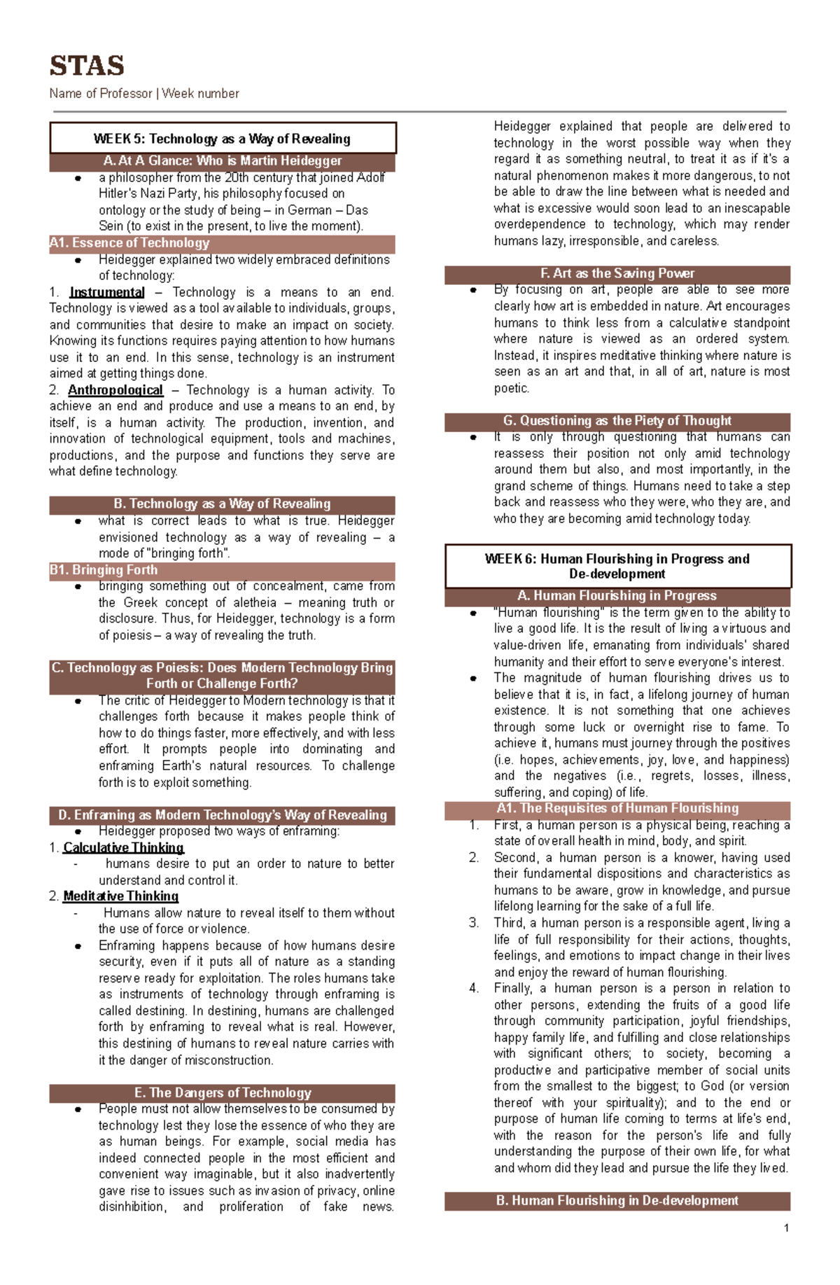 STAS 101 Midterm Notes: Heidegger on Technology & Human Flourishing ...