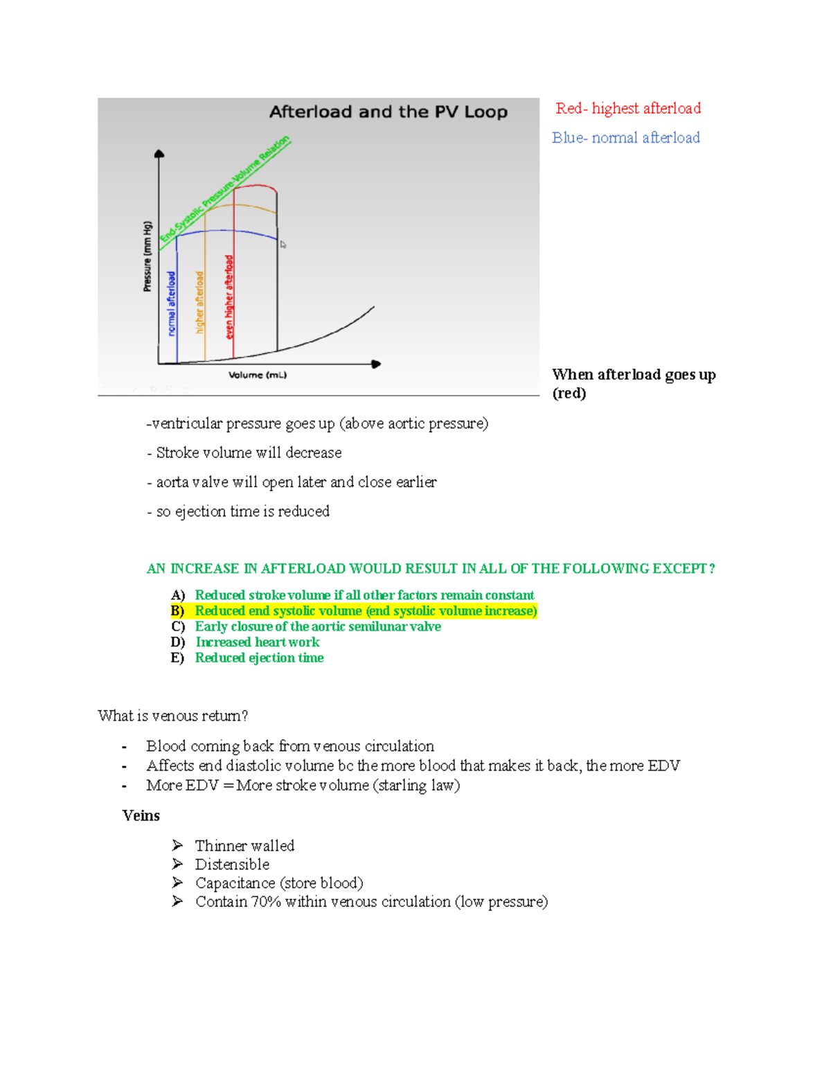 Physio - exam - Red- highest afterload Blue- normal afterload When ...